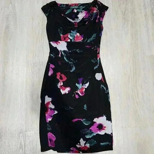 Lauren Ralph Lauren Women's Floral Print Cap Sleeves Sheath Dress Black Size 2